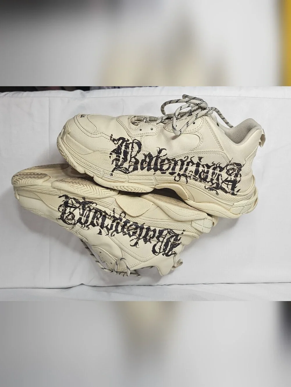 Balenciaga Triple S Graffiti Sneakers Beige Cream Men’s 44 US 11 DIY Logo Art